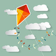 Vector Paper Kite on Sky with Clouds