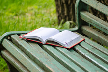 Open Book Lying On A Park Bench