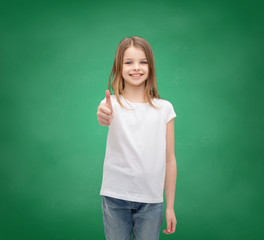 Poster - girl in blank white t-shirt showing thumbs up