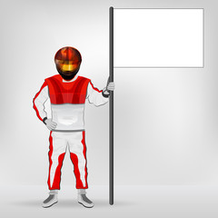 Wall Mural - red overall standing racer holding empty flag vector