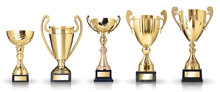 Set Of Golden Trophies. Isolated On White Background