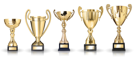 set of golden trophies. isolated on white background