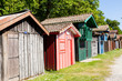 typique colored wooden houses in biganos port Arcachon