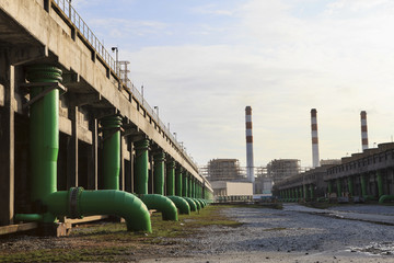 scene of Thermal Power Plant and cool down water building