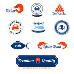 Canvas Print - Seafood labels icons set