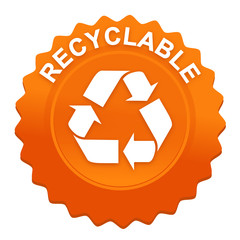 Sticker - recyclable sur bouton web denté orange