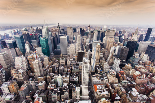 Fototapeta do kuchni Aerial view of Manhattan skyline at sunset, New York City
