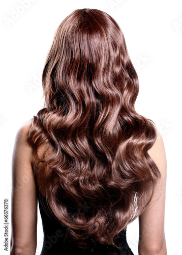 Photographie Vue arrière de la femme brune aux longs cheveux noirs et bouclés.
