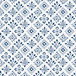 Indigo blue hand drawn seamless pattern