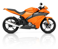 3D Image Of An Orange Modern Motorbike