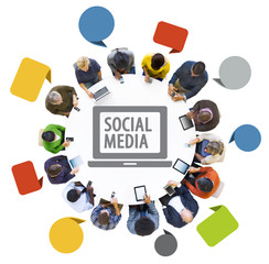 Fototapete - Multiethnic Group of People with Social Media Concept