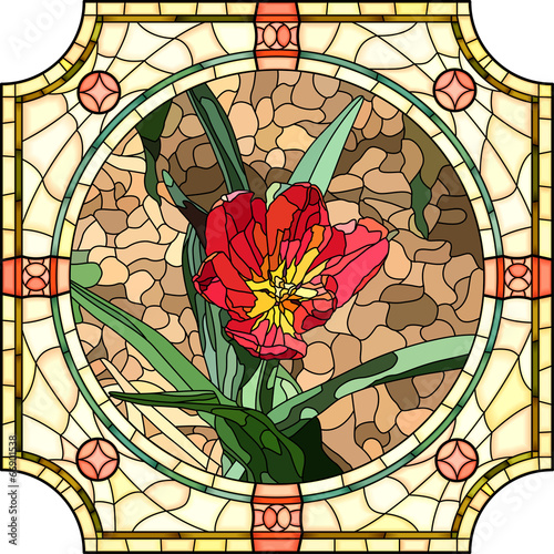 Obraz w ramie Vector illustration of flower red tulip.
