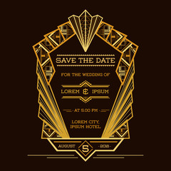 Sticker - Save the Date - Wedding Invitation Card - Art Deco Vintage Style