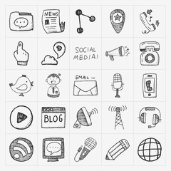 Poster - doodle communication icons set