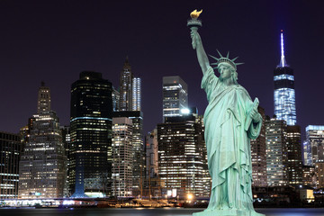 Wall Mural - Manhattan Skyline and The Statue of Liberty at Night