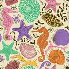 Seamless Pattern Of Sea Animals