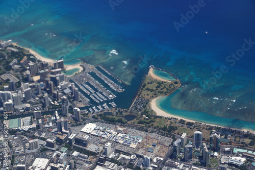 Fotografia, Obraz Waikiki, Ala Wai Canal, Ala Moana Mall, Park and Ocean