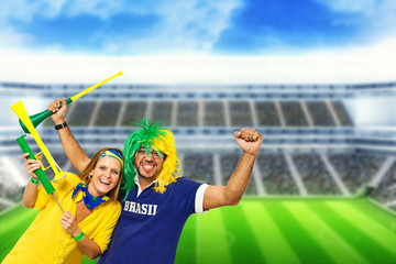 brazilian couple supporters at stadium