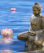 bouddha de bronze et fleurs de lotus rose