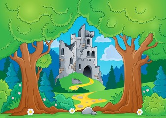 Wall Mural - Tree theme with castle ruins