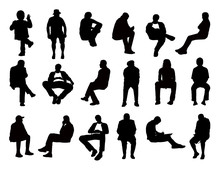 Big Set Of Men Seated Silhouettes