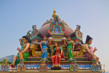 Hindu gods on a temple roof