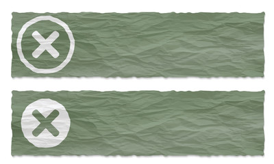 set of two banners with crumpled paper and ban symbol