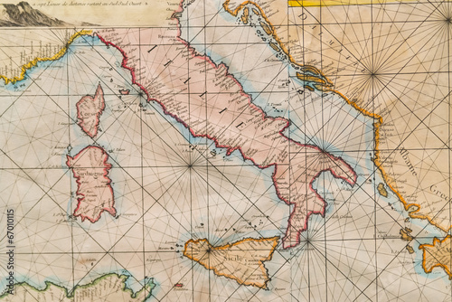 Old map of Italy, Sicily, Corsica, Croatia and Sardinia Poster Mural XXL
