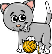Cat With Yarn Cartoon Illustration