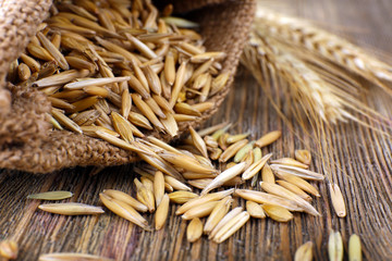 Sticker - Rye grains and ears on table, close-up