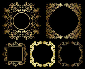 Wall Mural - gold floral vintage frames - vector set