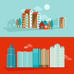 Wall Mural - Vector city illustration in flat simple style