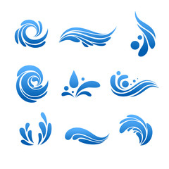 Water drop and splash icon vector set