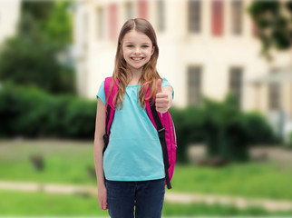 Sticker - smiling girl with school bag showing thumbs up