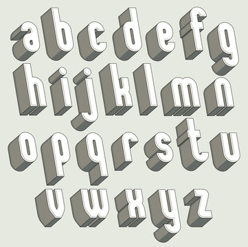 Bold and heavy 3d letters set, dimensional vector font.