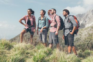 Canvas Print - People Hiking at Top of Mountain