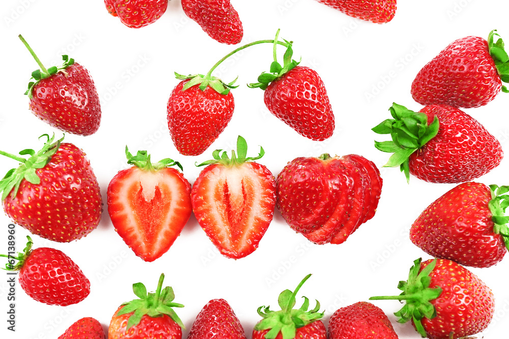 Red ripe strawberries, isolated on white