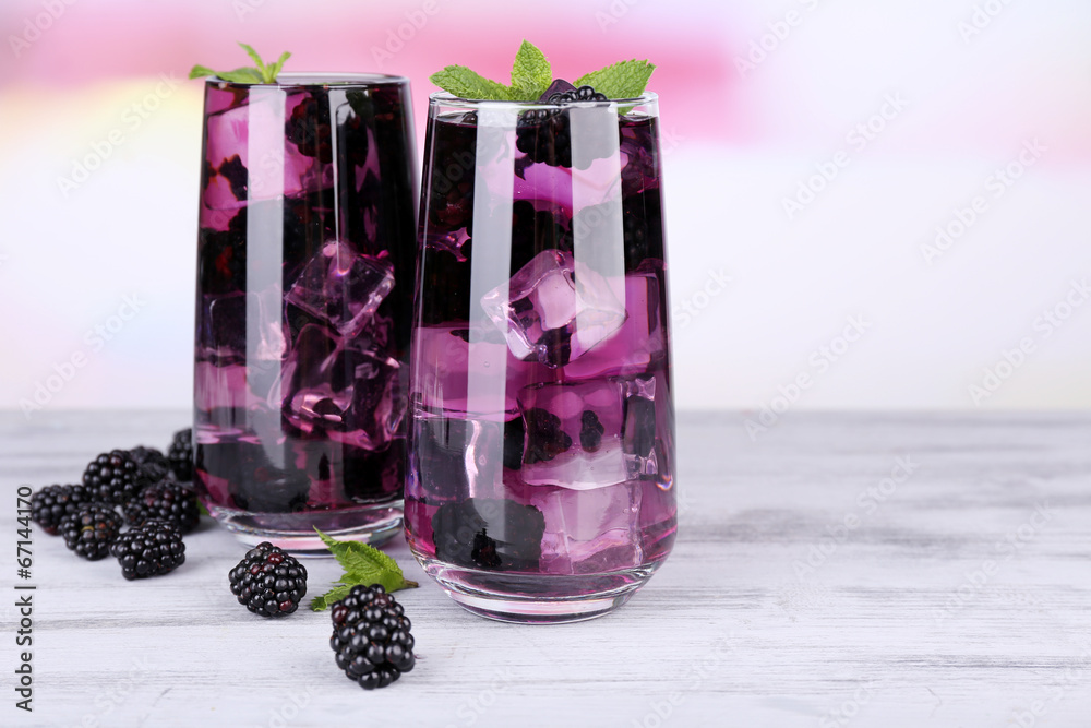 Tasty cool blackberry lemonade with ice
