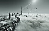 Fototapeta Sypialnia - Dubai skyline in fog