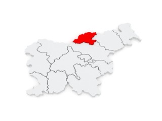  Map of Korushsky region. Slovenia.