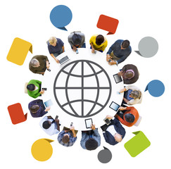 Fototapete - Group of People Using Digital Devices with Globe Symbol