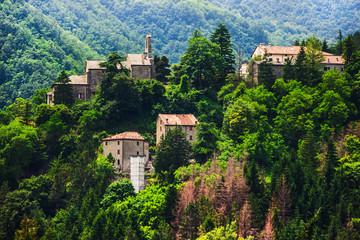 Wall Mural - rural landscape with houses standing alone in the province of Tu