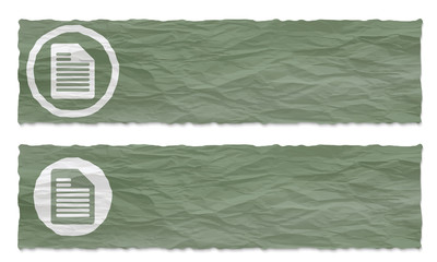 set of two banners with crumpled paper and document icon