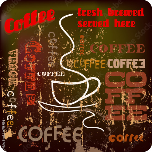 Naklejka dekoracyjna retro coffee sign, vector illustration, gungy style