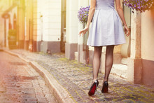 Romantic Photo Of Woman Walking In Old Town