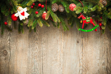 Christmas Decoration Over Old Wooden Background