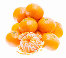 Peeled Mandarin Tangerine Orange Fruit Isolated On White Backgro