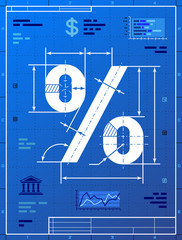 Wall Mural - Percent sign like blueprint drawing. Vector concept