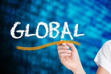 Poster - Businesswoman writing the word global