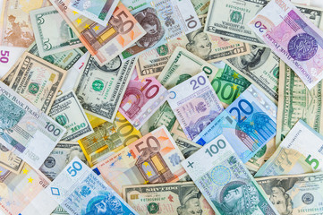 Dollar, euro and polish zloty money background